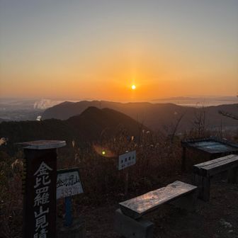 金毘羅山山頂、日差しは暖かいが風は冷たい。