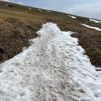 登山道は雪と泥濘