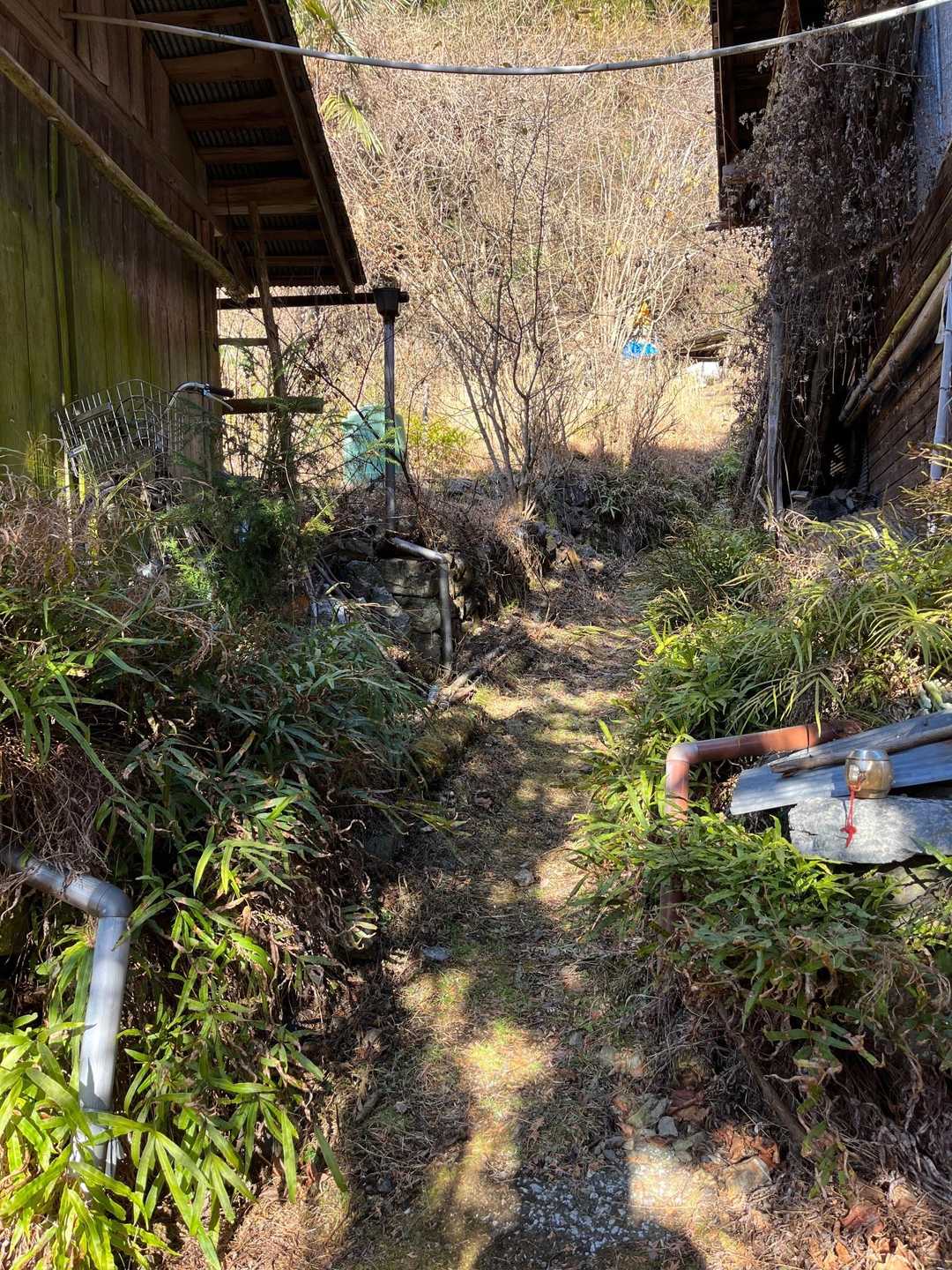 民家（廃屋）の脇を通らせていただき、、、