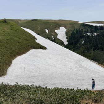 避難小屋の前　かなり雪が残ってます