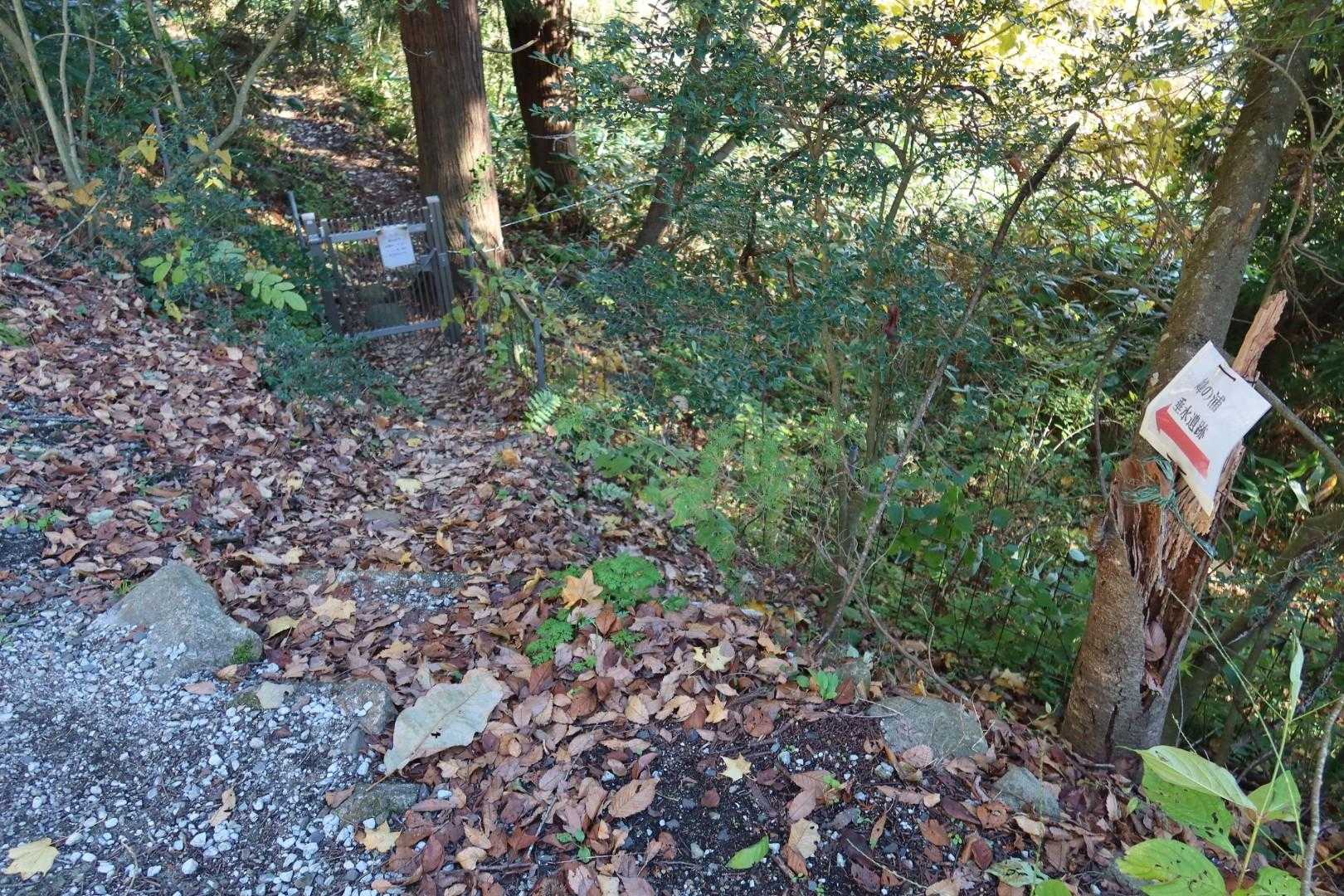 ここから『やまでら天台の道』を通って垂水遺跡に向かいます。

この門の手前にお墓の中の道を通るのですが、水子供養の人形が千体以上並べてあって、ゾワッとしました。
苦手な人は道路を通った方が良いかもしれません。