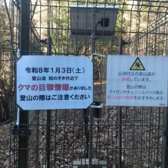 年明けから熊の目撃がありました。冬でも用心です。
山道は静かで上りのすれ違いは一人だけでした。熊鈴を強めに鳴らして歩きました。