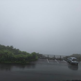 晴れていれば駐車場からもエメラルドの海が見れたはずだけど、真っ白ですーー笑