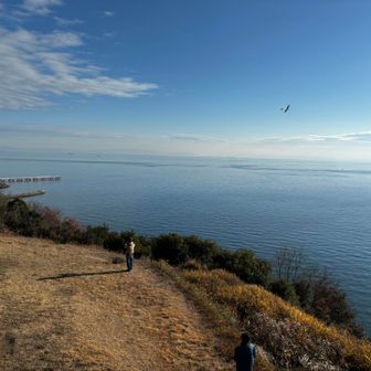 小赤壁公園に戻って来ました、海からの上昇気流に乗せてラジコングライダーを飛ばされてました、気持ち良い🎶