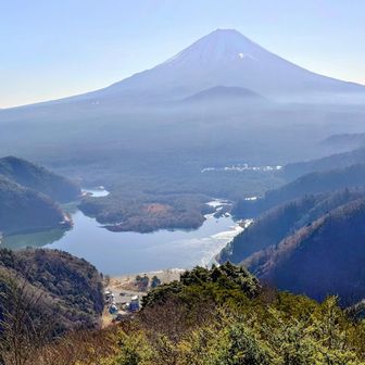 子抱き富士を望む展望所です
精進湖に溶岩が流れ込んでいる地形がよく解ります