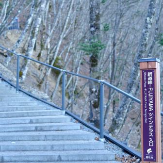 ここからは階段です

FUJIYAMAツインテラス

「FUJIYAMAツインテラス」は山梨県笛吹市の新道峠（標高約1,600 m）にある展望デッキです。富士山を正面に、河口湖・山中湖まで見渡せる絶景スポットとして人気が高く、2021年に遊歩道とデッキが整備されました。すずらん群生地の駐車場からシャトルバスでアクセス可能で、晴れた日には360度の雄大な眺望を楽しめます。