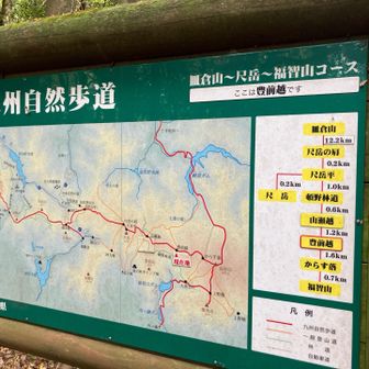 縦走コース上の豊前越、ベンチで小休憩。北九州市の八幡山岳会主催のトレランランナー、ウォークハイカーが、福智山を越えて次々下ってきた。