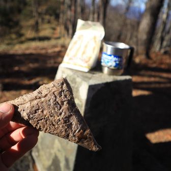 原三角点と三角チョコパイ黒😆
