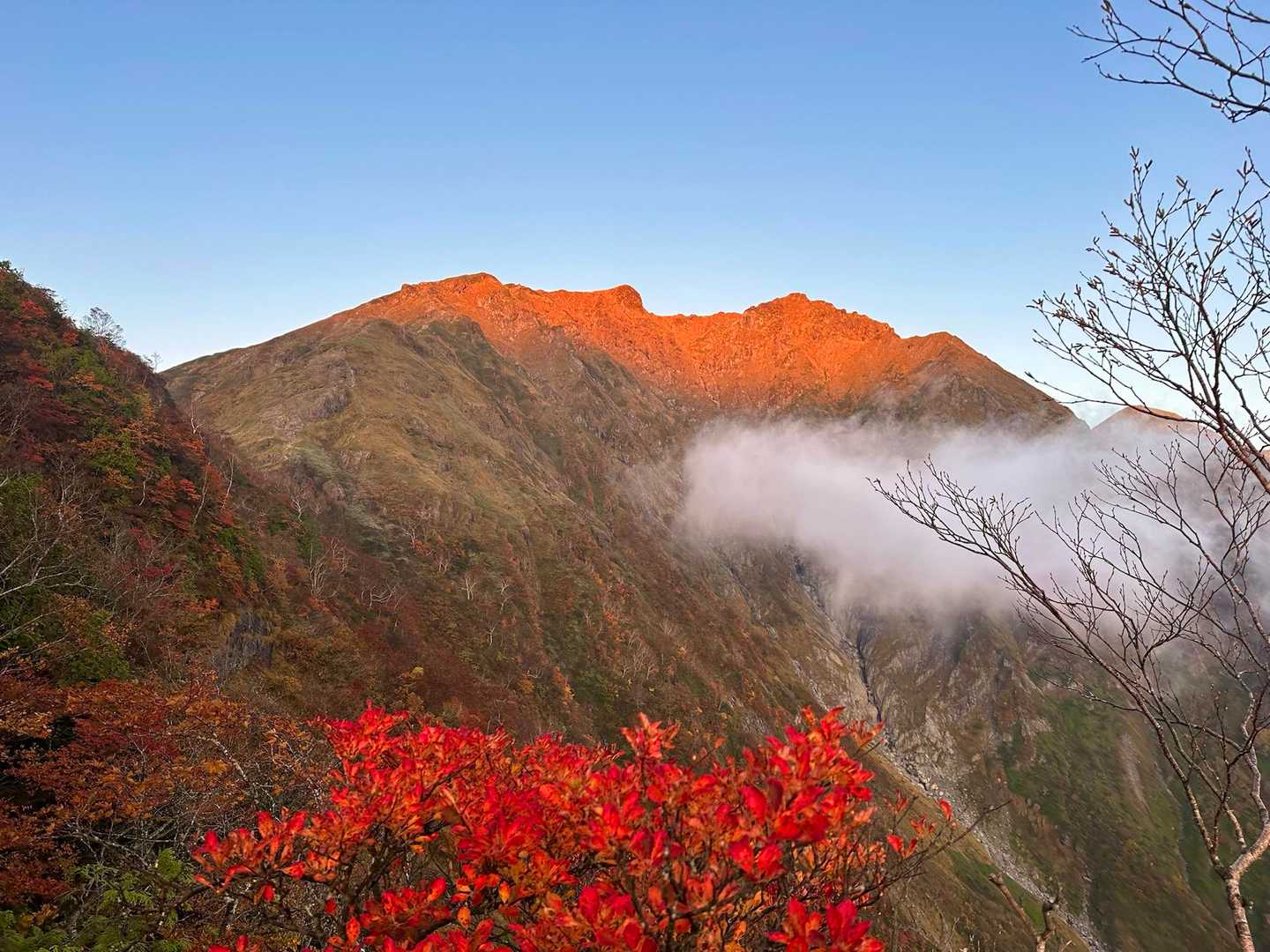 鎖のぼったらモルゲンロード🥹
山肌の紅葉も照らされてすごい…
