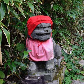 峰の茶屋駐車場近くの狛犬。
赤い頭巾を被せて貰って可愛い。
行きも帰りもナデナデ。

帰りに鹿の湯に浸かって来ました。
良い雰囲気ですが、ごった返してました。