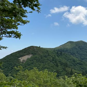 あの稜線を歩いて、右端にある武奈ヶ岳山頂まで行く！気持ちがいいほどこれから進む道が見えます