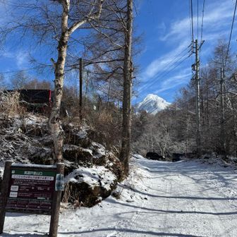 Day1
ここでチェンスパ装着して、赤岳鉱泉まで行きました。