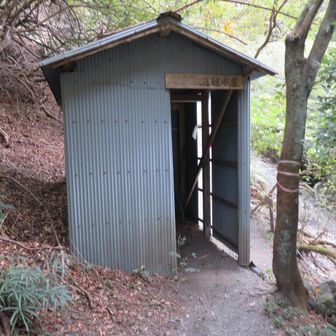 避難小屋がありました。ここからの下りが急です。ロープとクサリが設置されています。