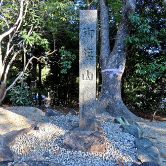 社殿の右に御旗山山頂の石柱がありました。
ここで長久手の戦いに思いをはせながらいつものコーヒー＆おやつタイム