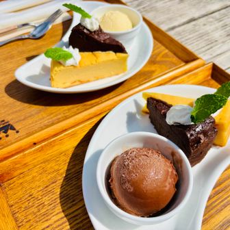 ケーキセット☕️
幸せ〜🥰

犬連れさんはホテルの前のテーブルなら🆗