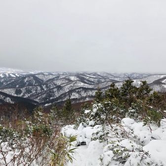 上半分は雲で覆われてるけど冬でしか見れない山々の景色