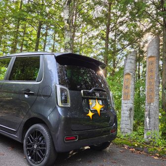 登山口近くで駐車スペースがある極楽峠パノラマパークに到着しました🅿️🚗
幅の狭い林道が続くので、大きめの乗用車はお勧めできないね⚠️
落ち石 & 伸び枝に気を遣いながらハンドルを握りました。
途中、対向車が無かったのが幸いでしたが、バイクが後方から追いついてきたので先に行かせてあげました