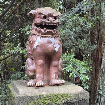 油滝神社では、備前焼の立派な狛犬くんたちがお出迎え