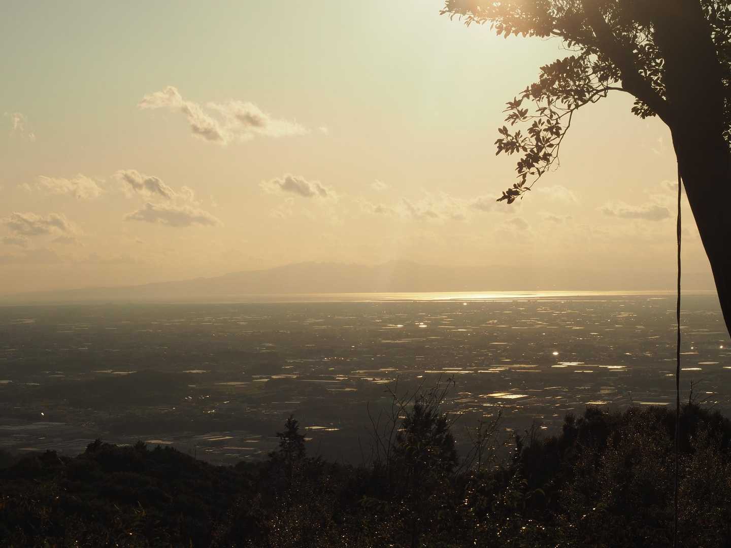 有明海が見える。黄昏時のいい感じの色合い。