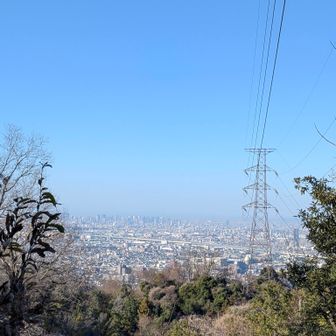 中尾山ではちょっと霞んでるけど眺望あり✨
上空には半月🌗