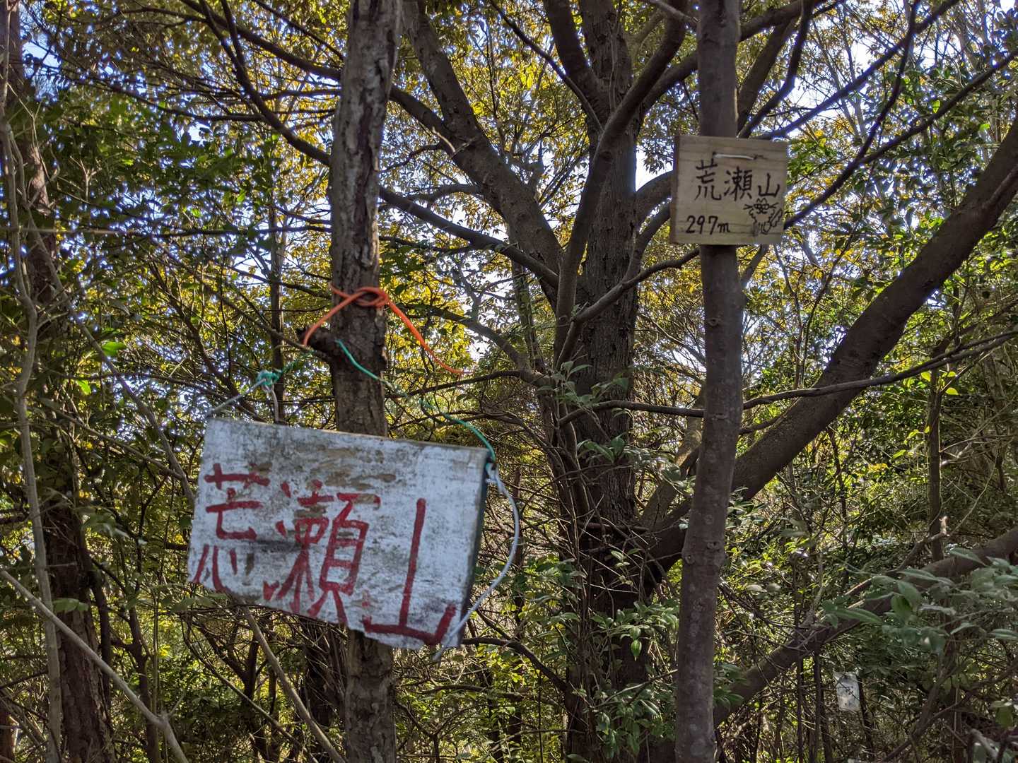 山頂⛰看板 赤い看板の荒は…アラアラ誤字😅　でも、味があって良いですね🤗