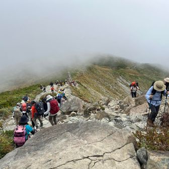 下山路は登る人と降りる人の交差が増えて、道幅の狭い所ではすれ違いのために何度も停止する必要がありました。ガイドさんによると盆休みよりも混雑しているとのこと😓