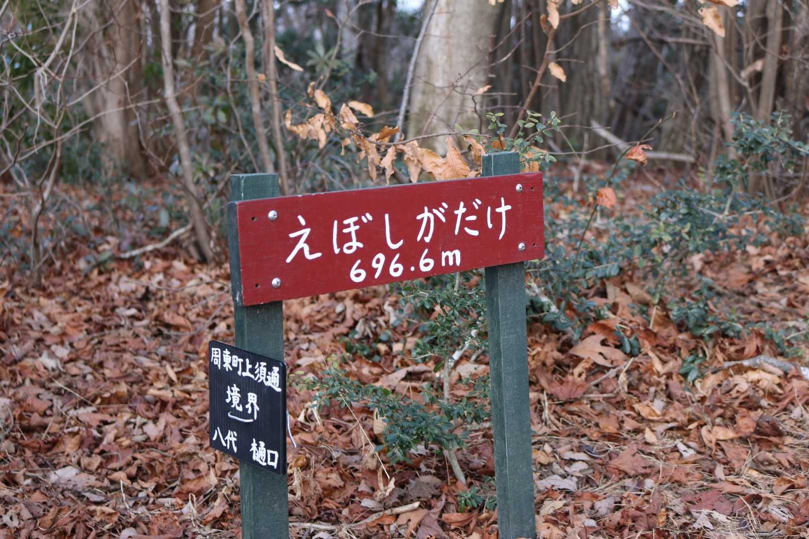 すぐに着くからと息子をそそのかし烏帽子岳に到着。（走って８分程でした🐝）
「山口県の山」の本には展望があるように書かれていますが、木が伸びてしまったためか、展望はありませんでした😰