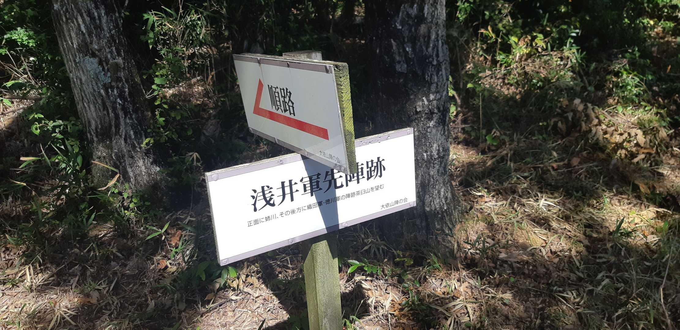 浅井家先陣跡。
ここから順路通りに進むが、奥さんは体力的にきつくなったので、ここで待機してもらう。