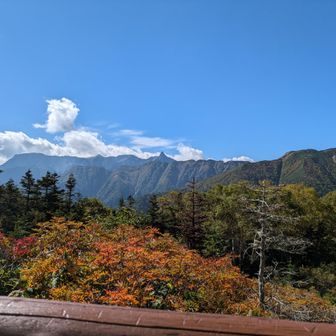 テラス席からも槍ヶ岳が見えます