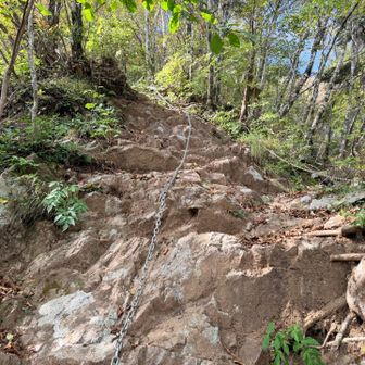 基本的に鎖場は鎖を持たないと登れない程度には急です
新しい鎖でありがたい