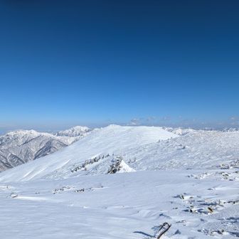 真っ青な空と真っ白な山頂