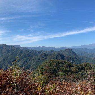 右に浅間山、左の平らなのが荒船山