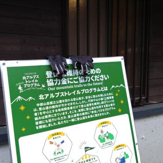 林道で手袋を拾ったので、掛けておきました。
