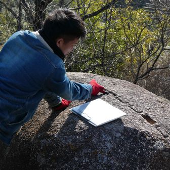 学芸員さんの説明によると、矢穴を掘る過程が全て確認できる石はここでしか見られないらしい🪨
