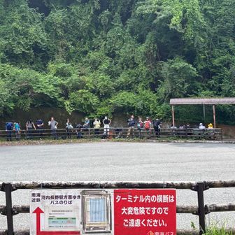 バス停着いたら、もうこんなにたくさん並んでらっしゃる💧‬