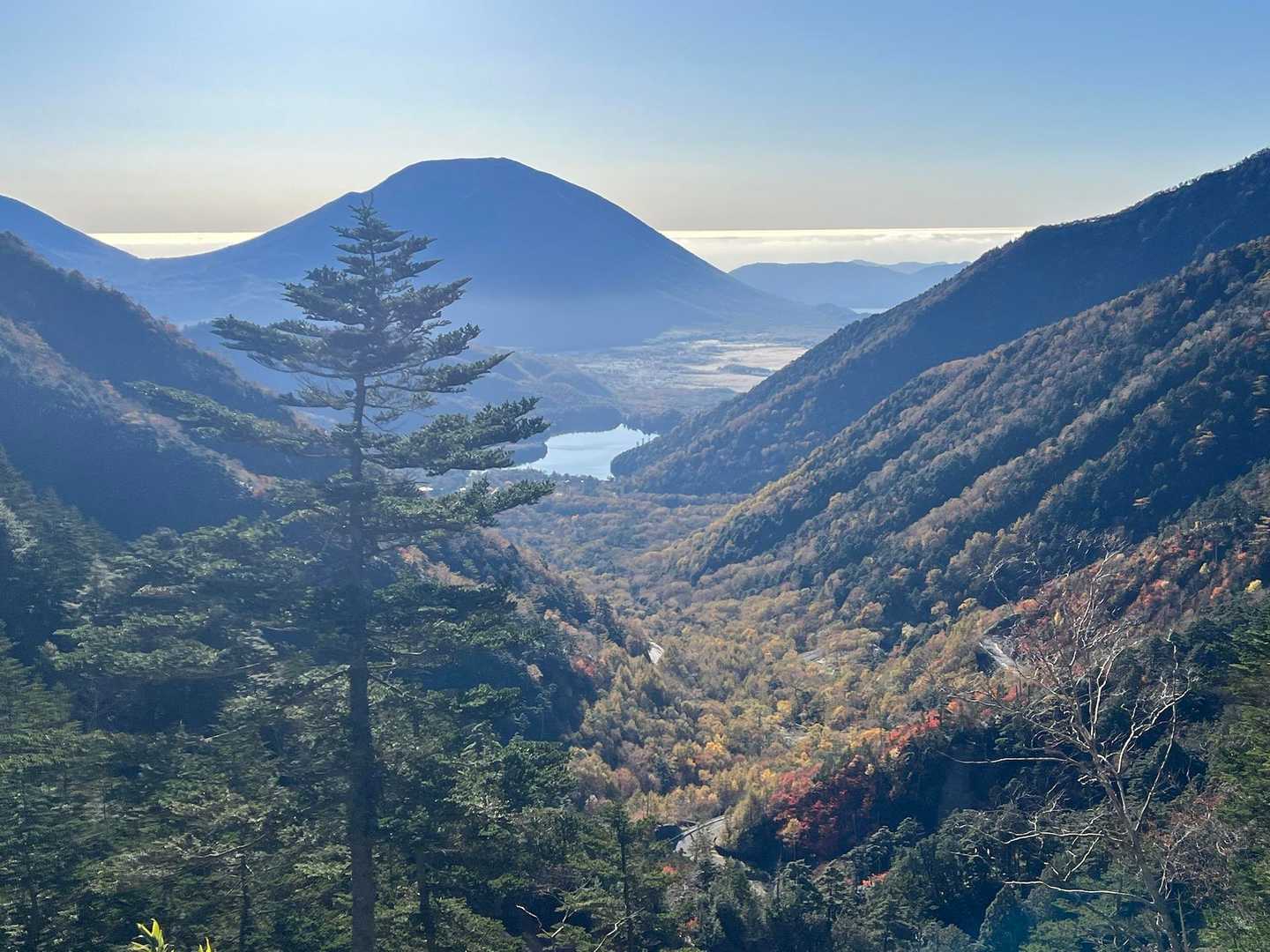 湯の湖と奥に戦場ヶ原！白くなってる✨男体山、存在感ある！