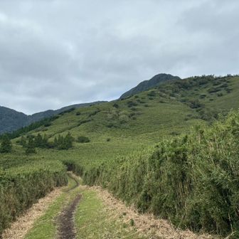金時山を降りて明神ヶ岳に向かう途中、振り返って。あそこから降りて来たんだなぁ。