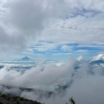 山頂からの眺望
富士山と南アルプスは雲の中