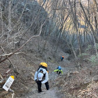 鍵沢コースで下山します🚶‍♀️
他の方のレポを見ると、この下山ルートこそが1番の難所とのこと😅落ち葉がかなり堆積してて、落ち葉の下に何があるかわからなくて怖い🍂
そして初っ端から長ーい鎖場⛓️