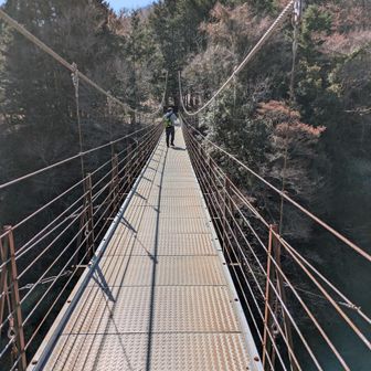 吊り橋を渡り