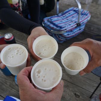 大段が平の東屋で下山乾杯🍻
もちろんノンアル😉