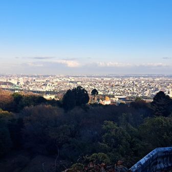街と黄葉の山、狭い画角では伝わりませんが、その眺めはハイキングの楽しみでした。