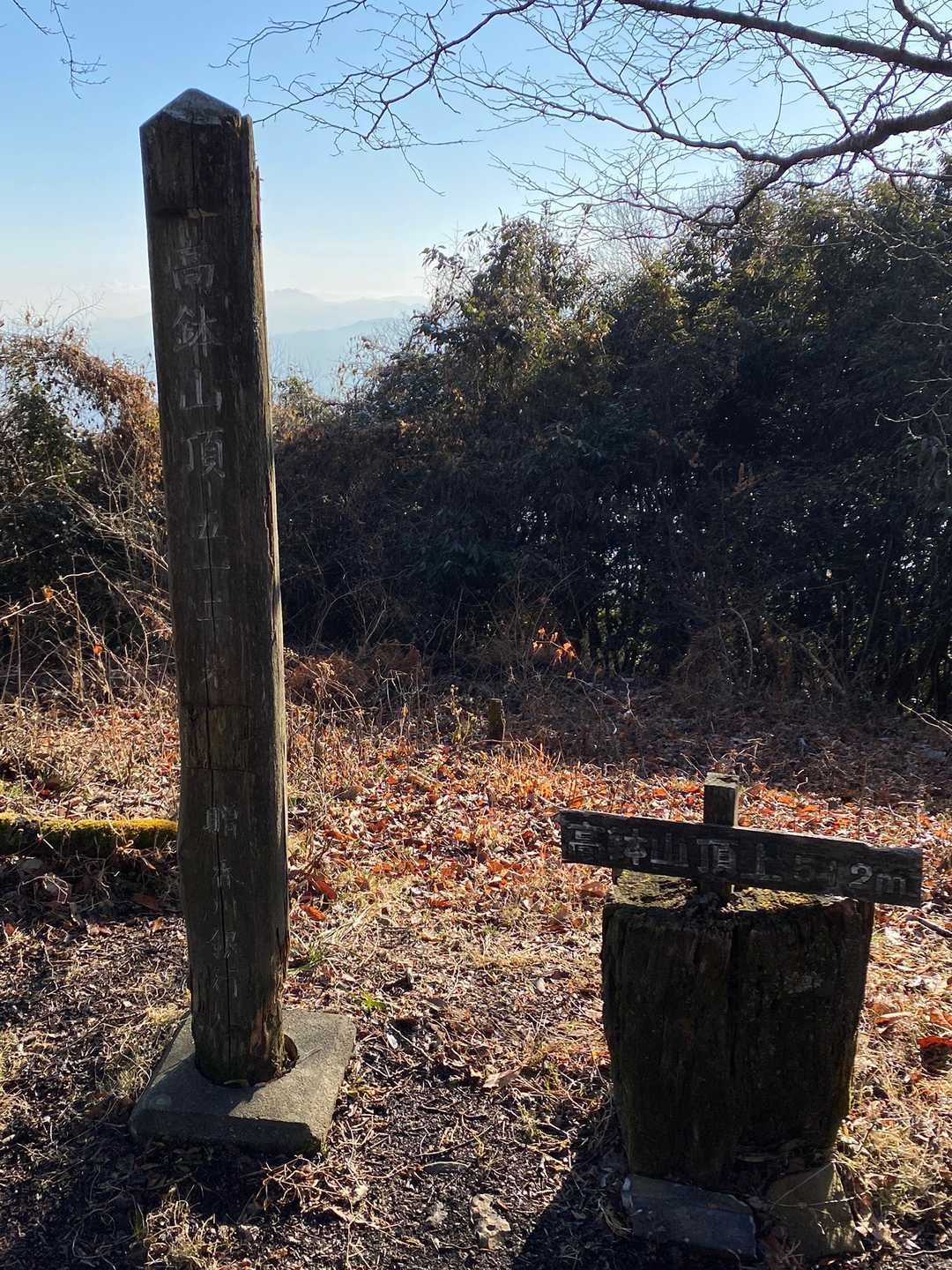 最後、少しだけ藪漕ぎして高鉢山の山頂に到着です。