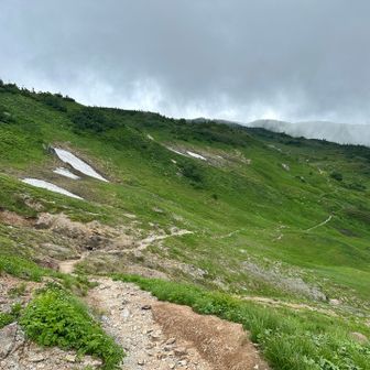 この間雪渓をトラバースしたとこ。