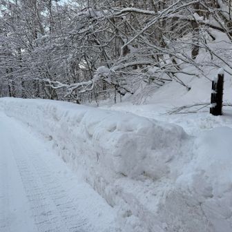 駐車場から若干歩いて登山口、雪壁乗り上げてからスノーシュー装着
一応アイゼンも積んでたけど今回は全部スノーシューで🏃‍♂️
