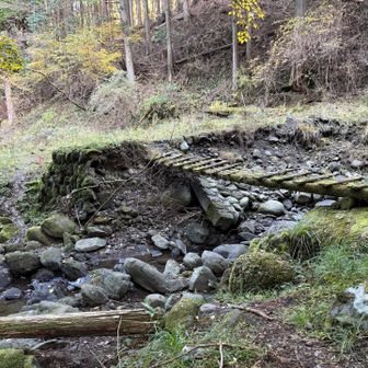 無事下山😙
誰も渡らないだろう橋？

ヒル山らしく、時期が悪かったり
天気が悪かったりして､､､💦
なかなか行けなかった、高ドッキョウ😙
紅葉は終わりかけでしたが🍁
森の中を静かに歩き、時より木々の隙間からの富士山🗻
ステキな山旅が出来ました😆