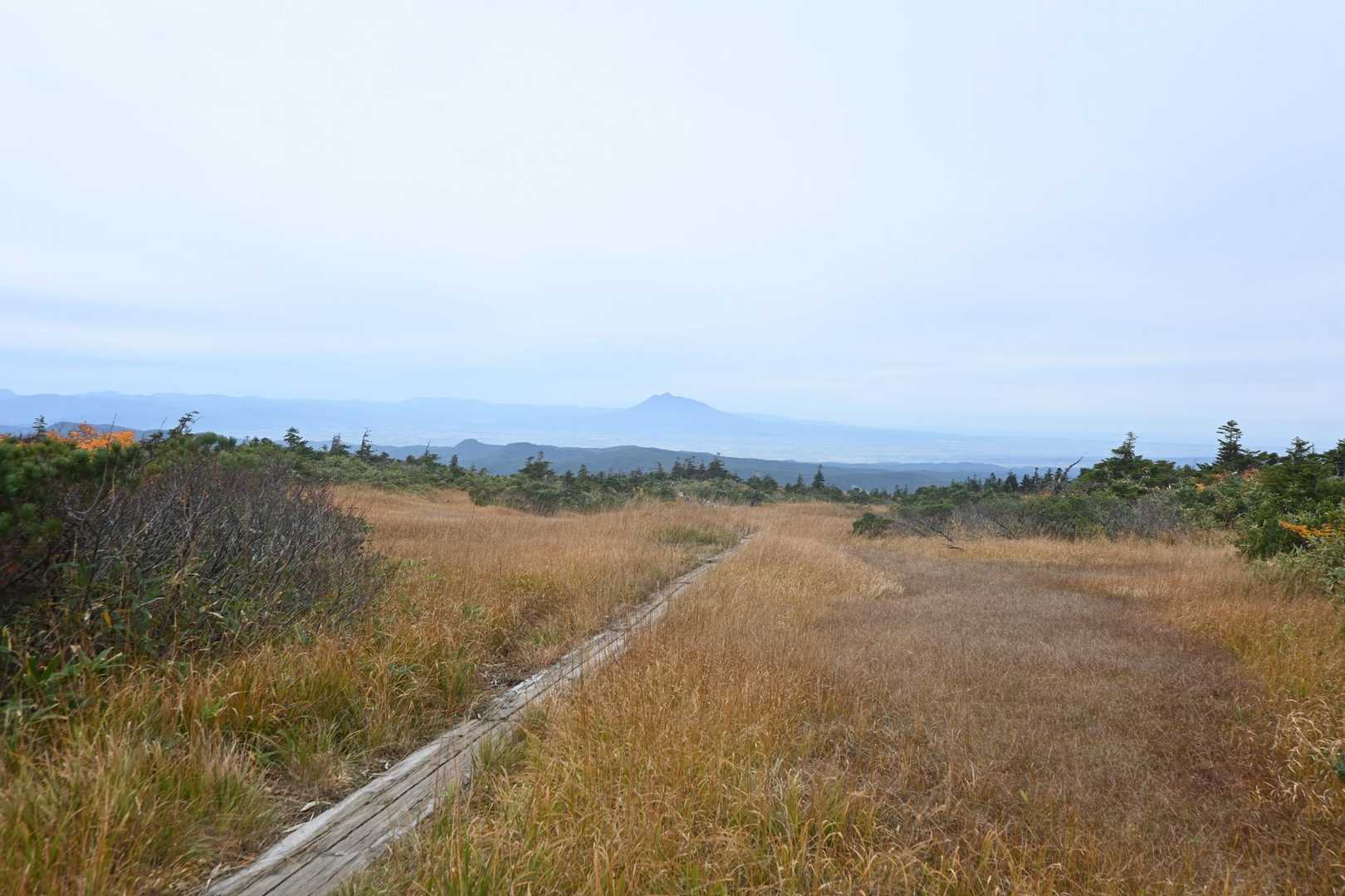 岩木山へ向かうような木道。