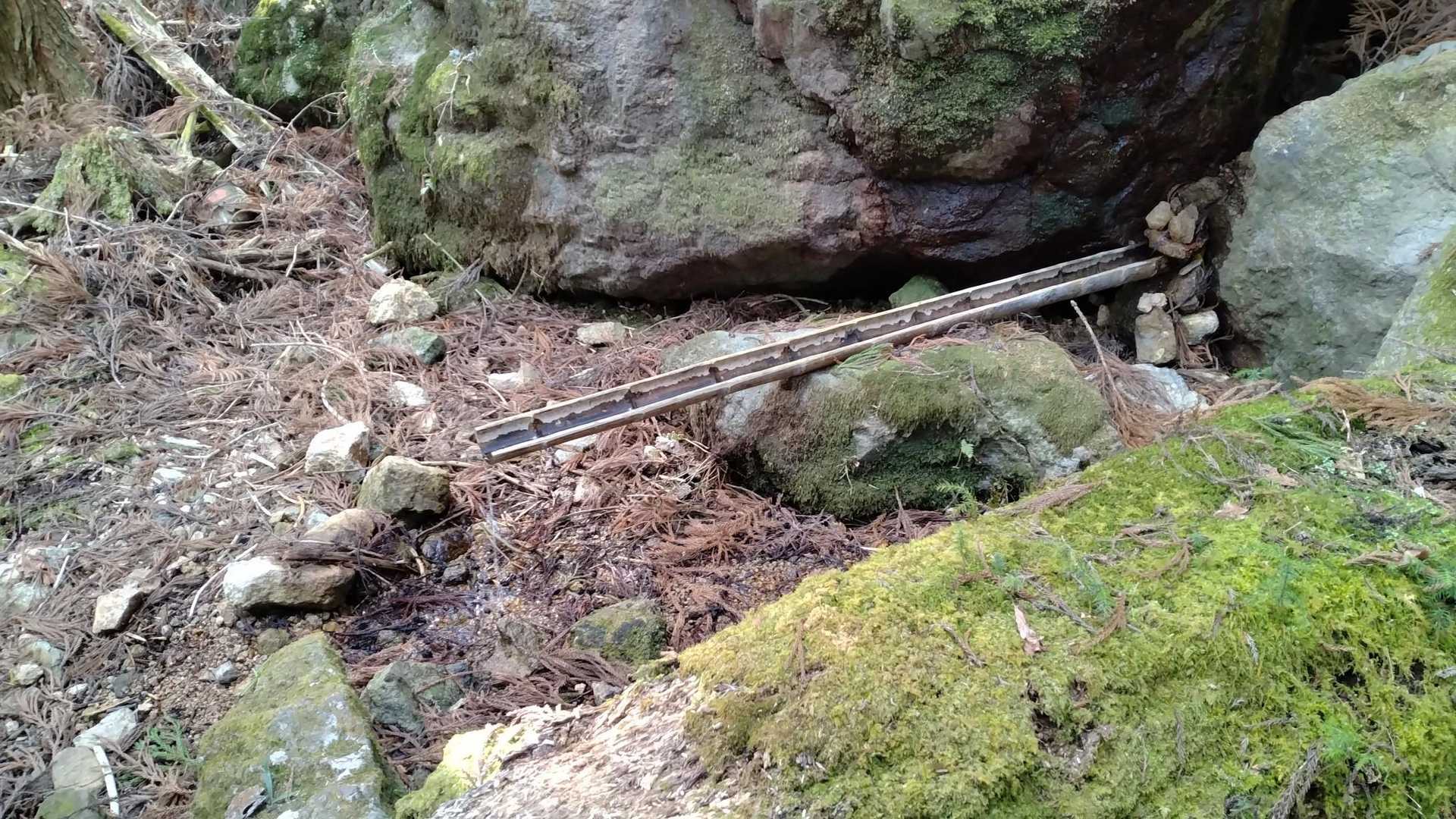 水場。
ワイルドにガブガブ飲みたかったが
竹筒の黒いシミが気になって飲めなかった。
肝っ玉小さい俺😢