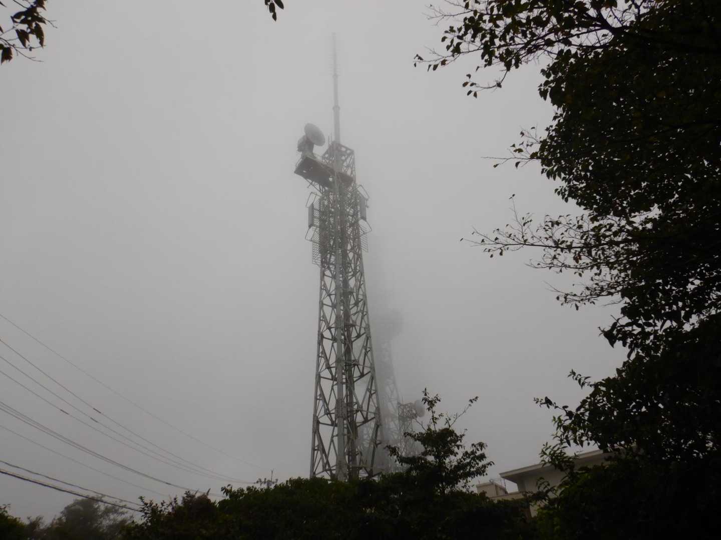 塔が霧で霞んでる