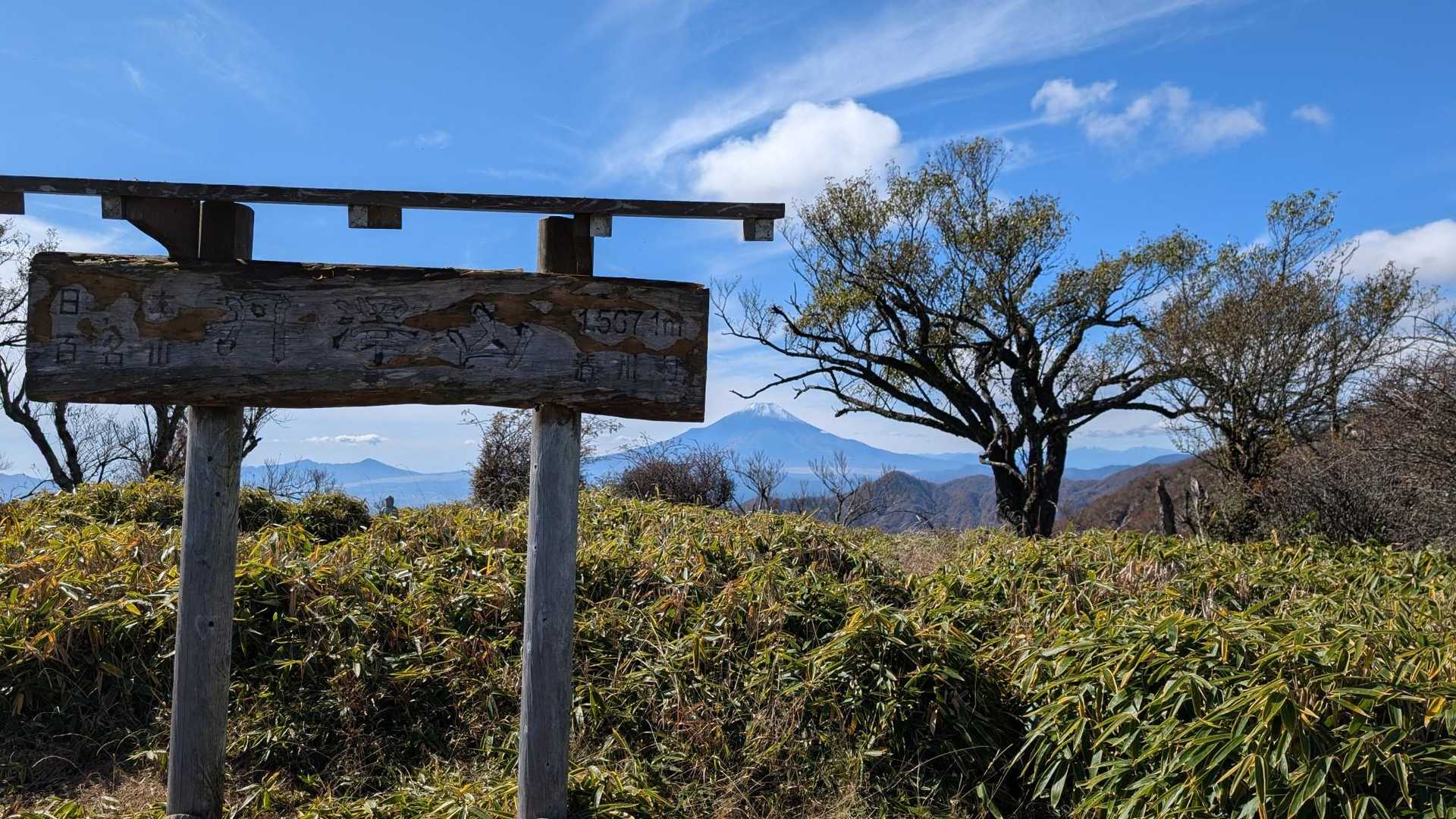 富士山と標識。